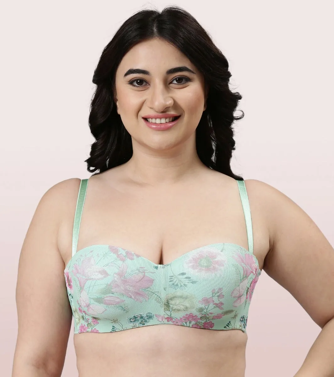 Enamor Full Figure, Strapless & Multi-Way Bra For Women - Padded, Wired Bra For Perfect Shape & Coverage | F074 | Mint Floral