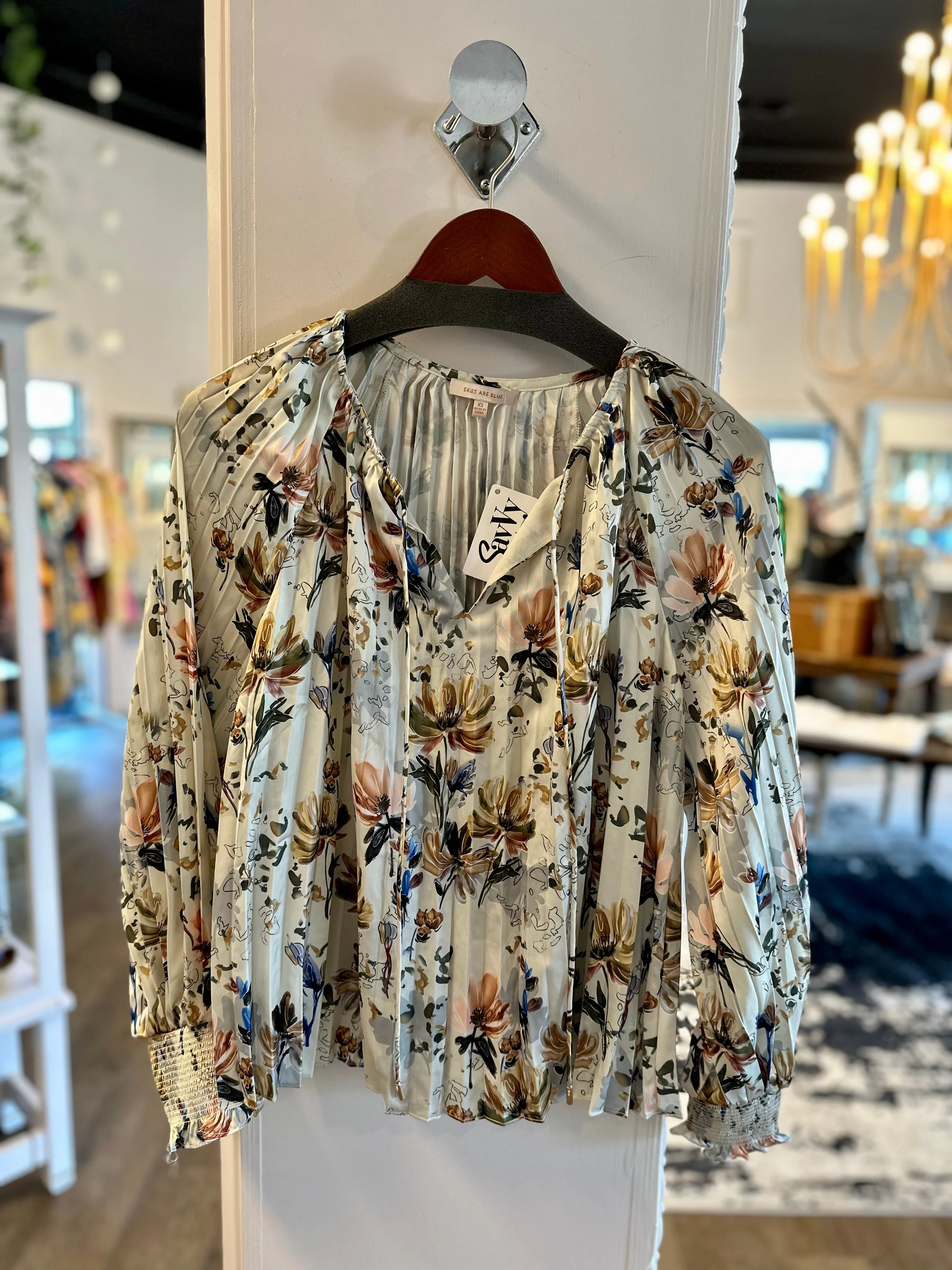 Floral Printed Long Sleeve Blouse in cream by Skies are Blue