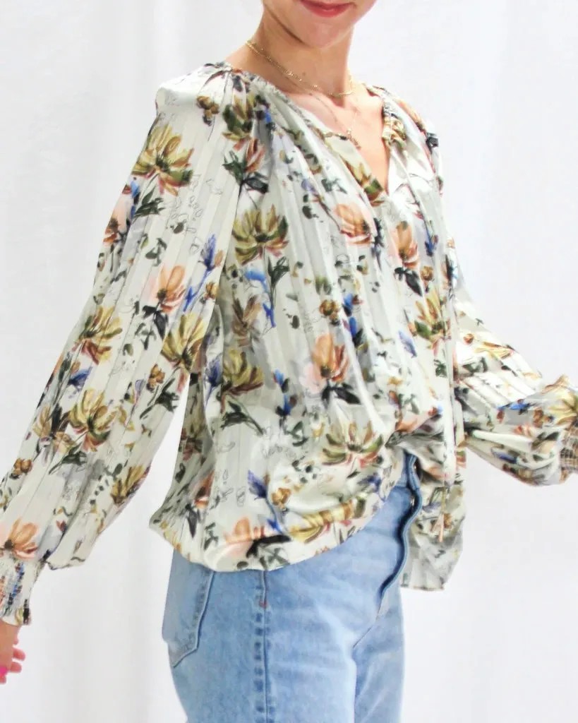 Floral Printed Long Sleeve Blouse in cream by Skies are Blue