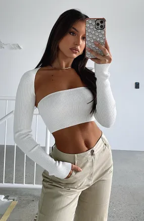 Forgetting You Ribbed Knit Long Sleeve Crop White