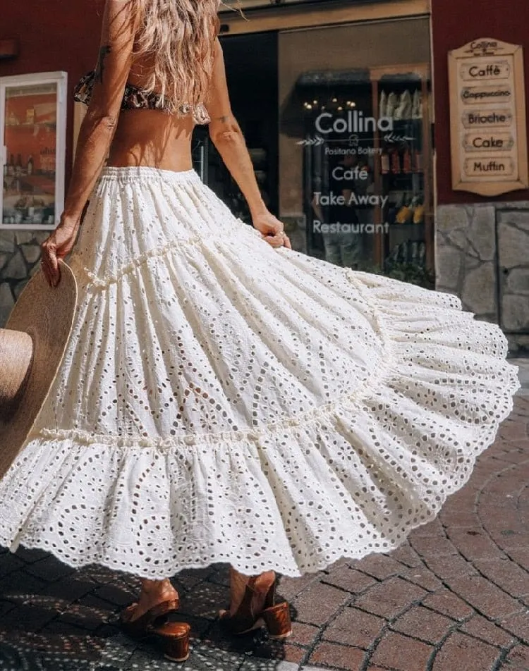 French Eyelet, Elegant Cotton Swing Skirt