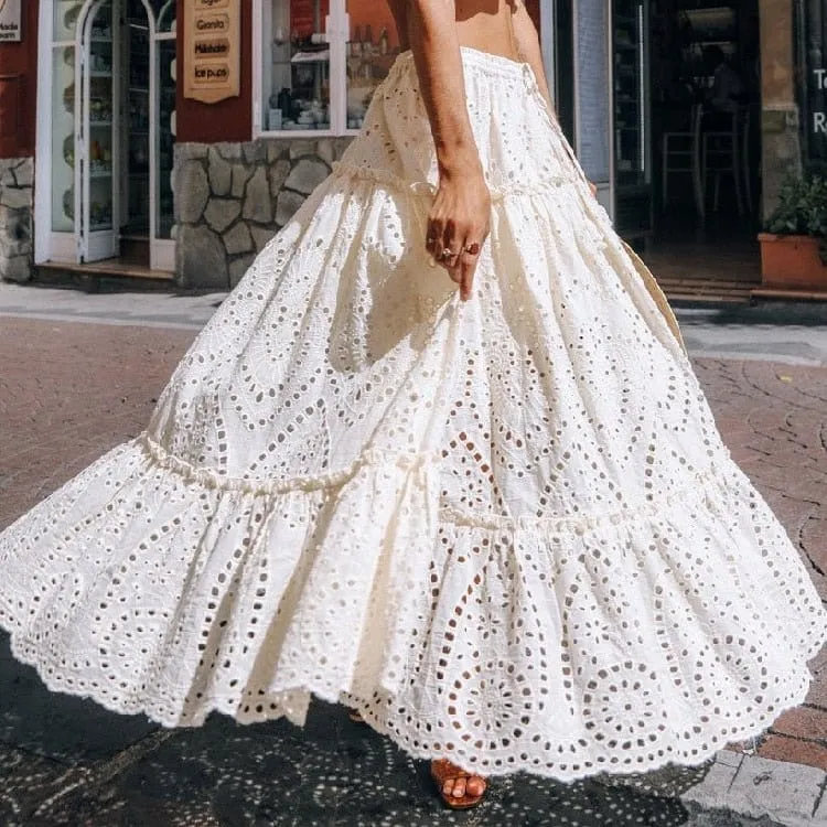 French Eyelet, Elegant Cotton Swing Skirt