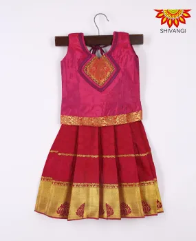 Girls Art Silk Pattu Pavadai Maroon for 1 Year