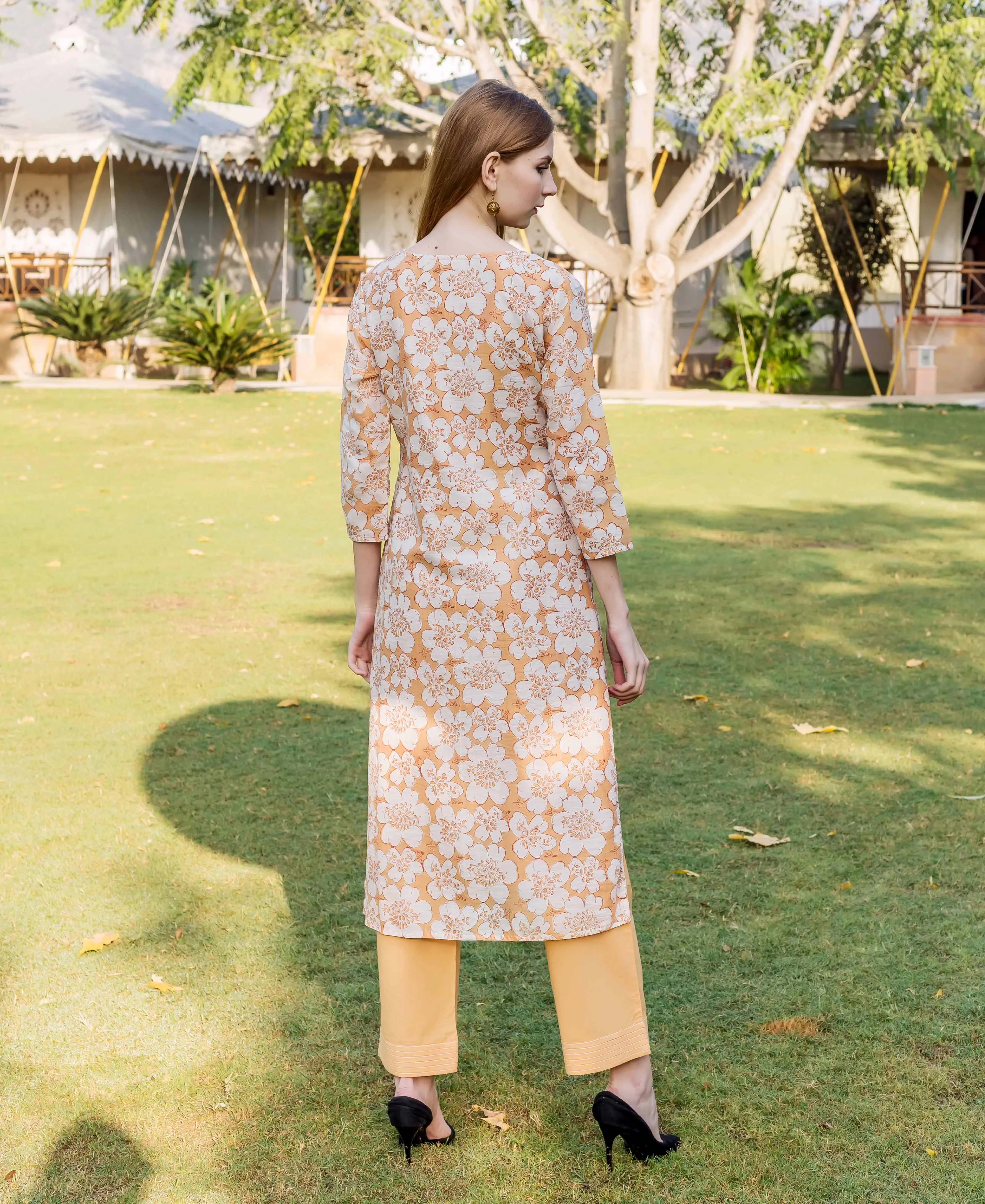 Golden Yellow Block Printed Chanderi Kurta