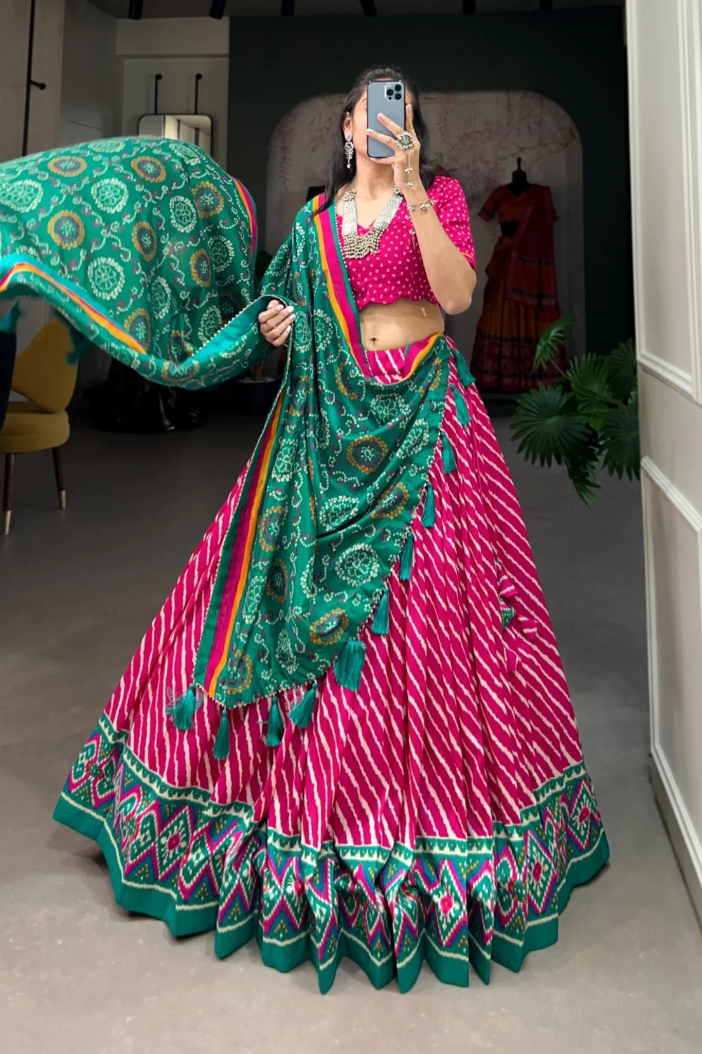 Gorgeous Patola Leheriyu Print Lehenga Choli