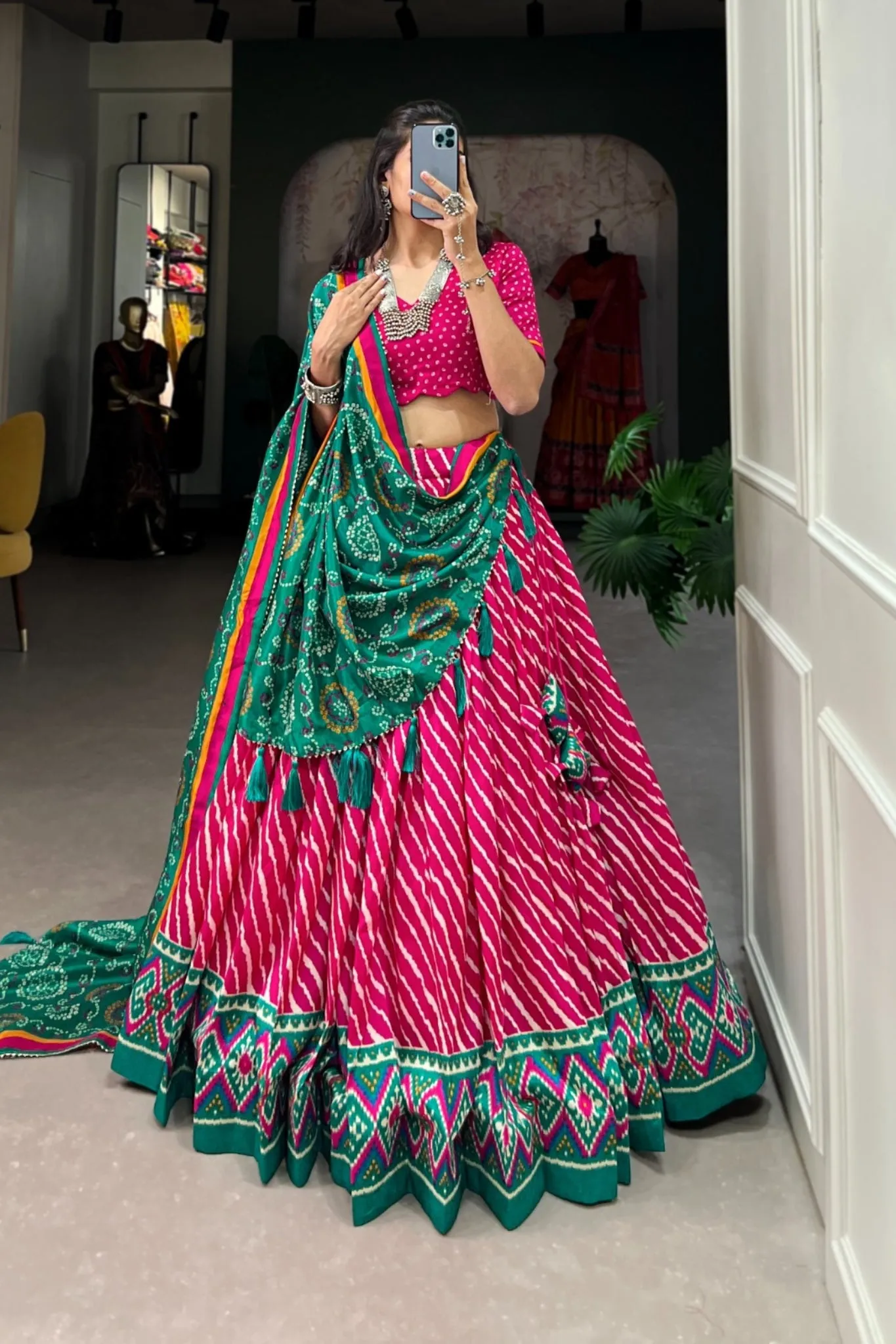 Gorgeous Patola Leheriyu Print Lehenga Choli