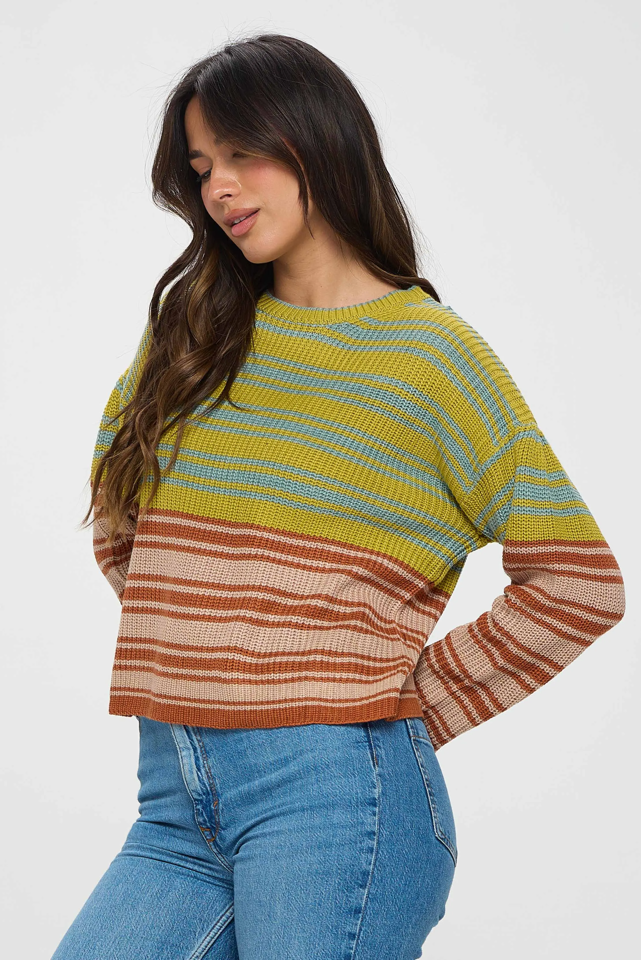 Green and Brown Striped Sweater