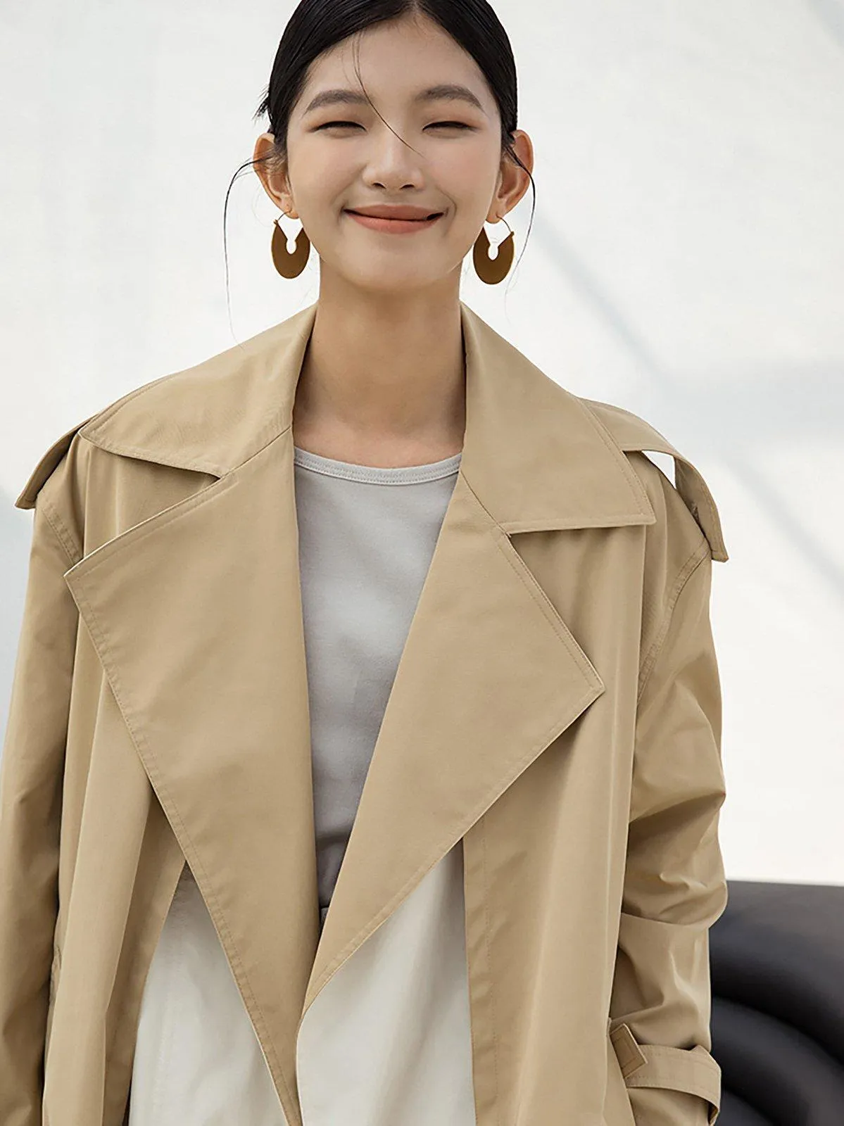 Greta Color Block Belted Wrap Trench Coat