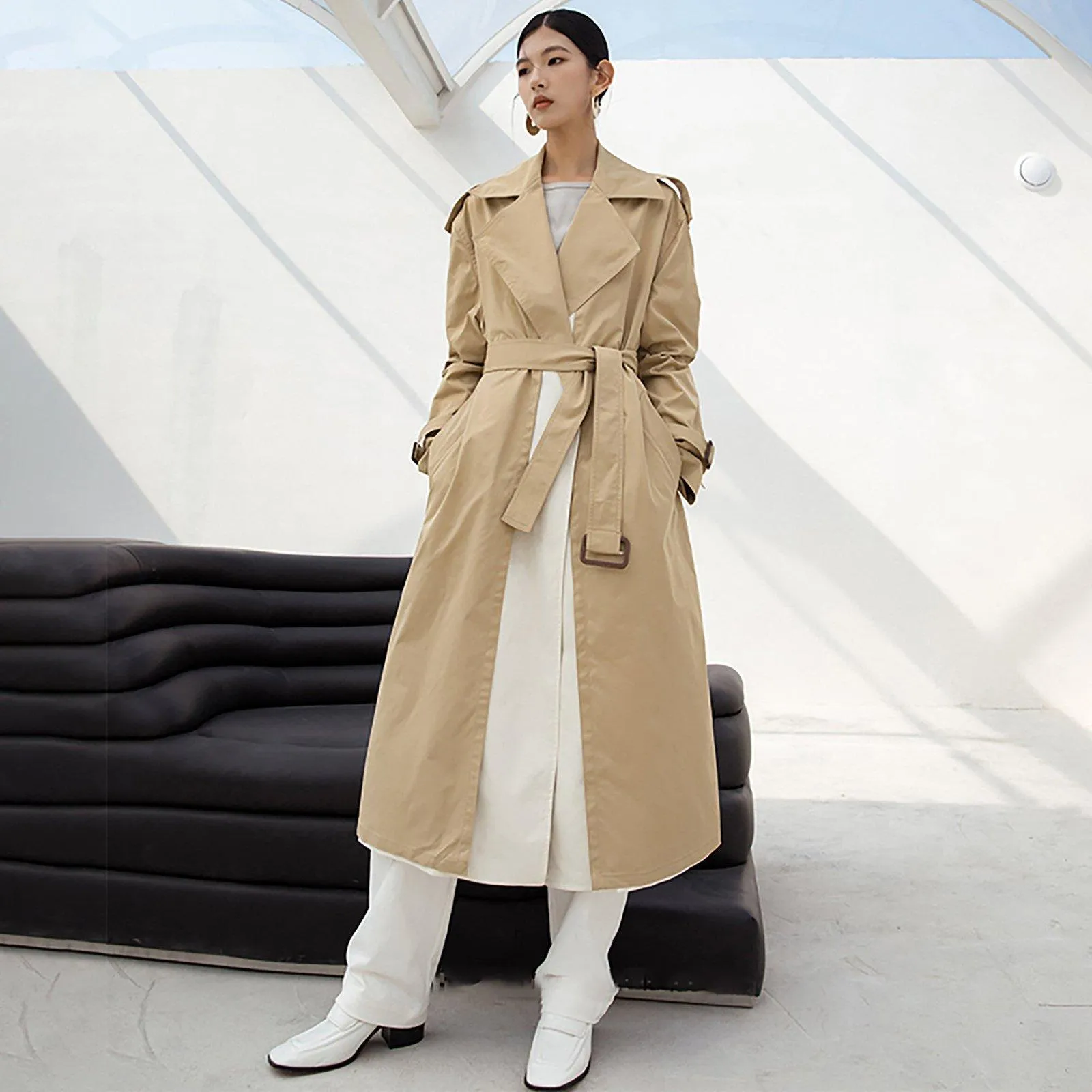 Greta Color Block Belted Wrap Trench Coat