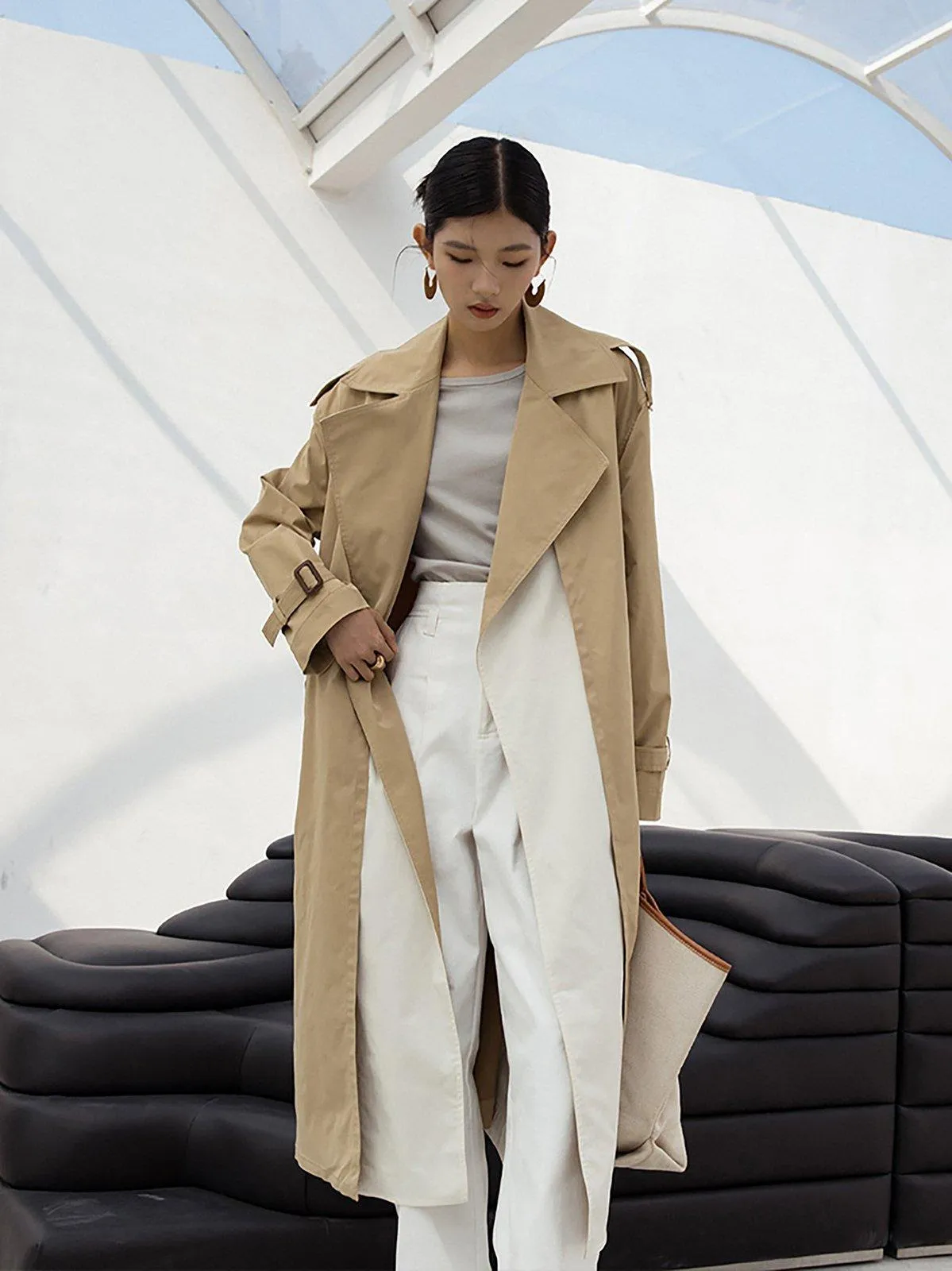 Greta Color Block Belted Wrap Trench Coat