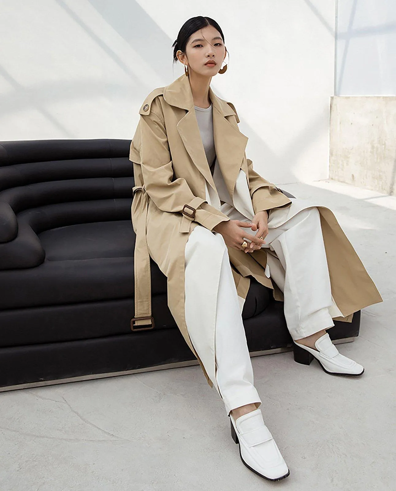 Greta Color Block Belted Wrap Trench Coat