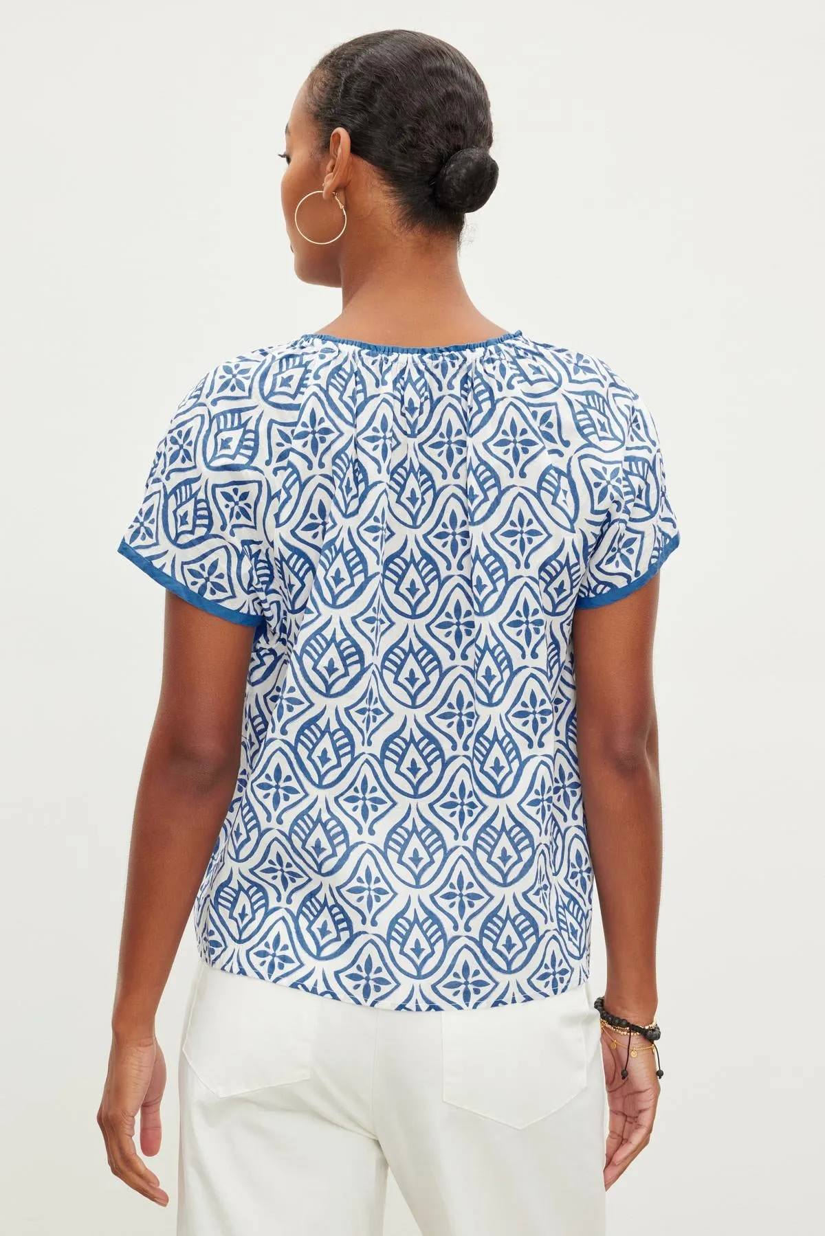 IDA MOSAIC COTTON SHORT SLEEVE TOP - VELVET