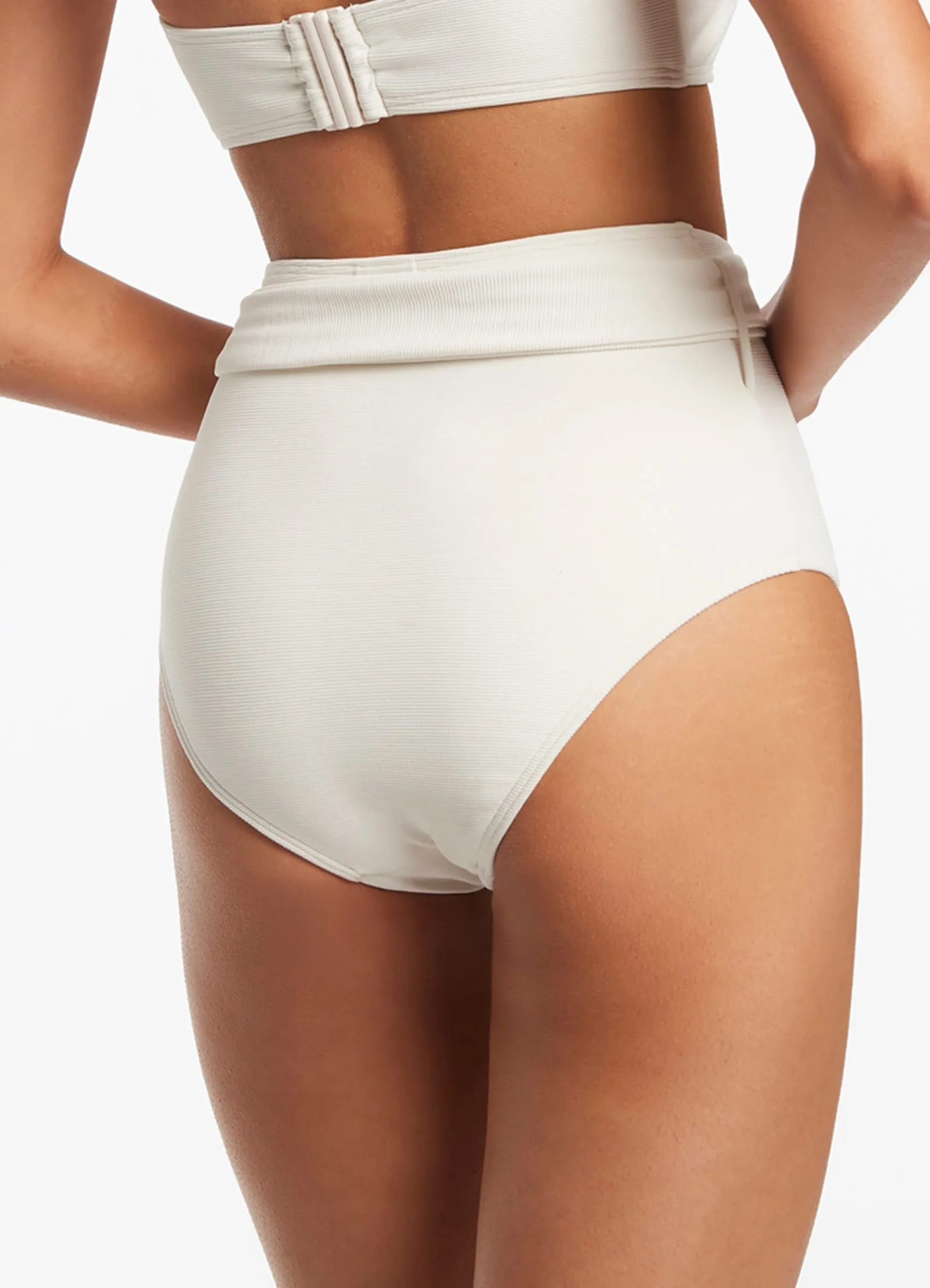 Isla Rib Belted High Waisted Bikini Bottom - Cream