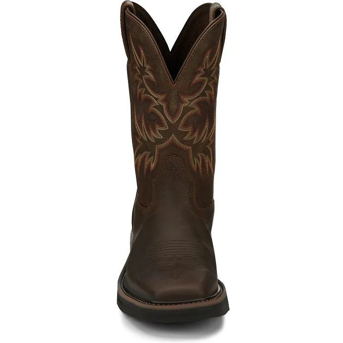 Justin Men's Driller 11 Square Toe Western Work Boot -Brown- SE4683