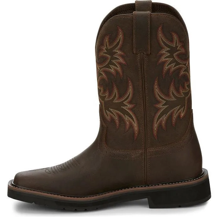 Justin Men's Driller 11 Square Toe Western Work Boot -Brown- SE4683