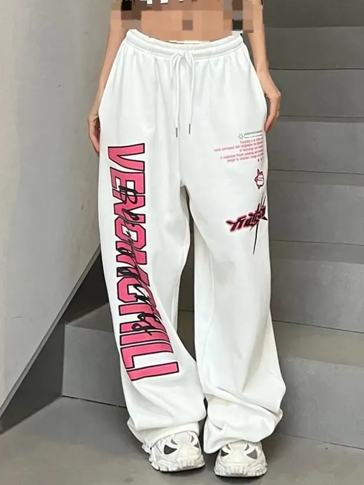 Korean Y2K White Sweatpants Women 2XL S4936037