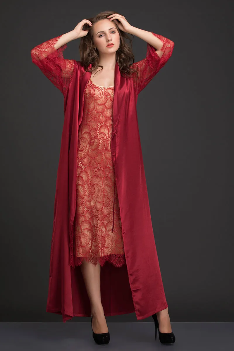 Lace cover Nighty & Full Length Robe Nightgown set