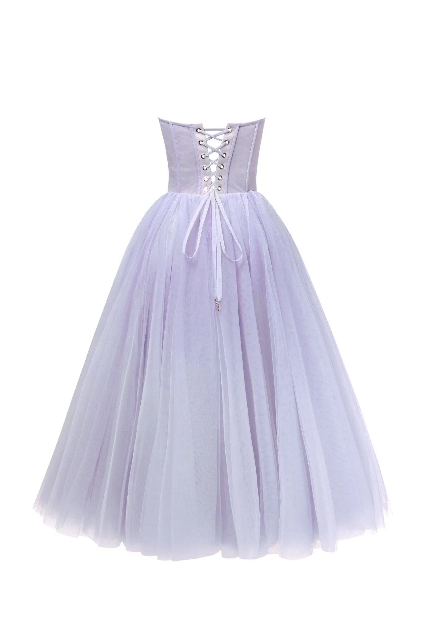 Lavender Strapless Puffy Midi Tulle Dress