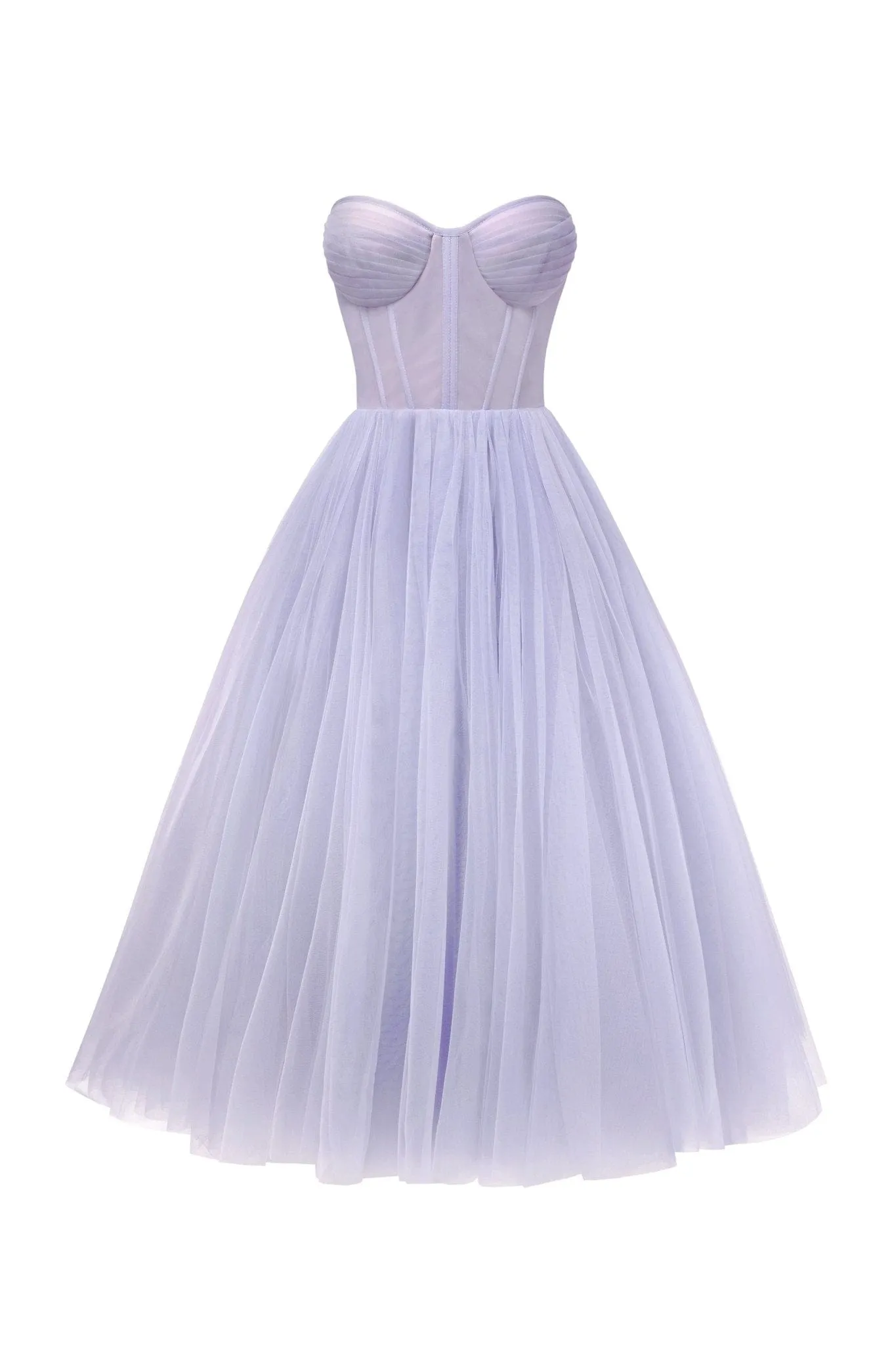 Lavender Strapless Puffy Midi Tulle Dress