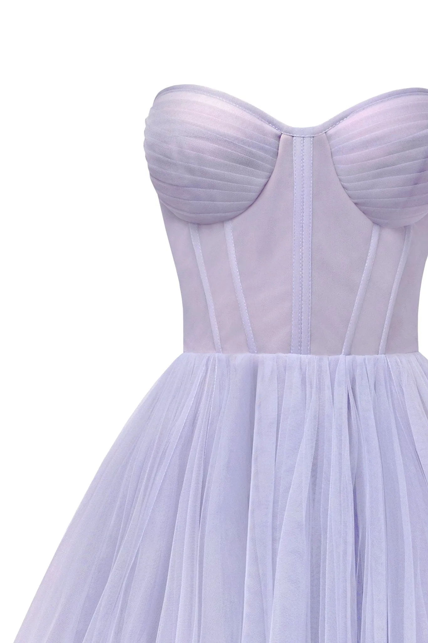 Lavender Strapless Puffy Midi Tulle Dress