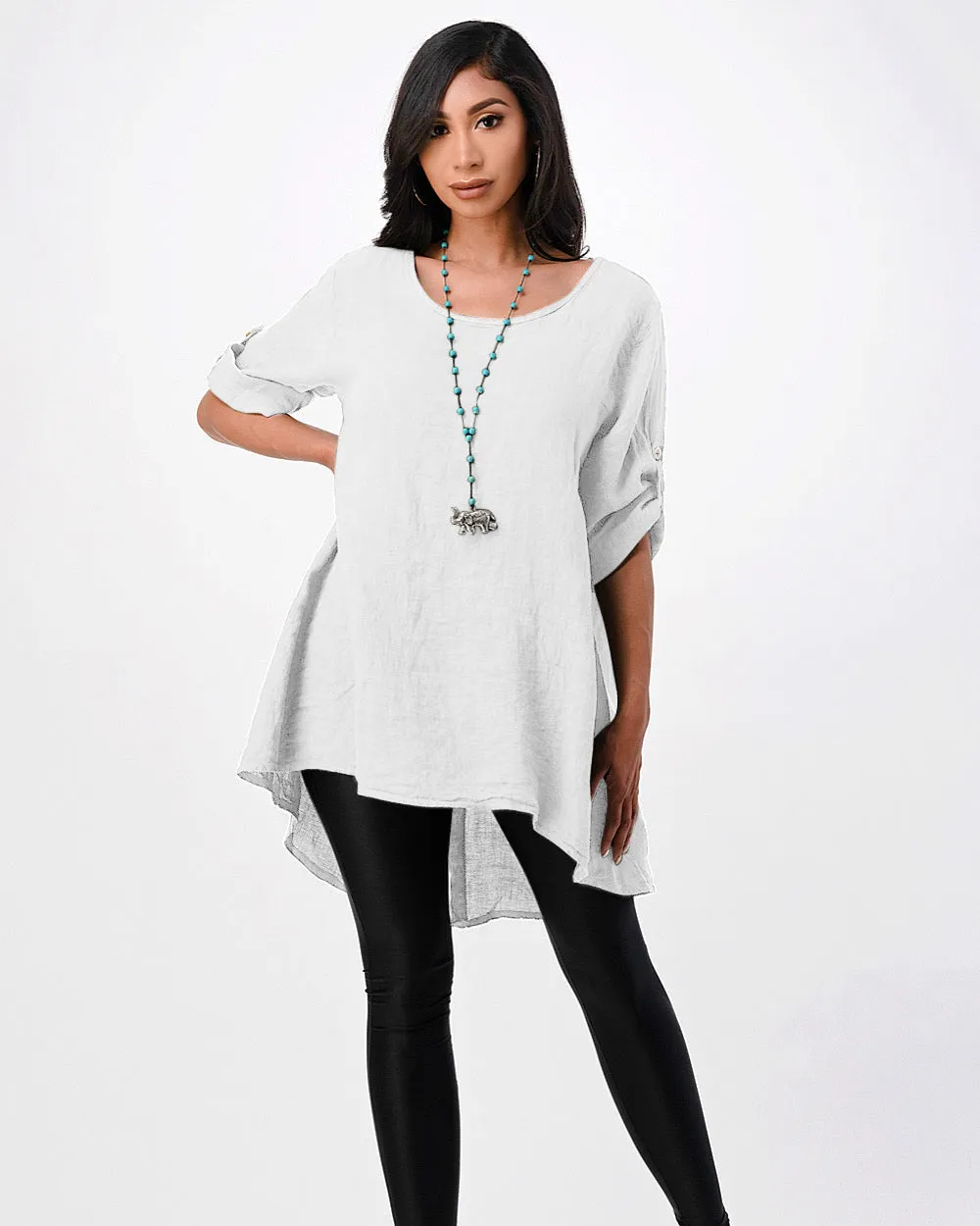 Long Italian Linen Button Back Top Tunic