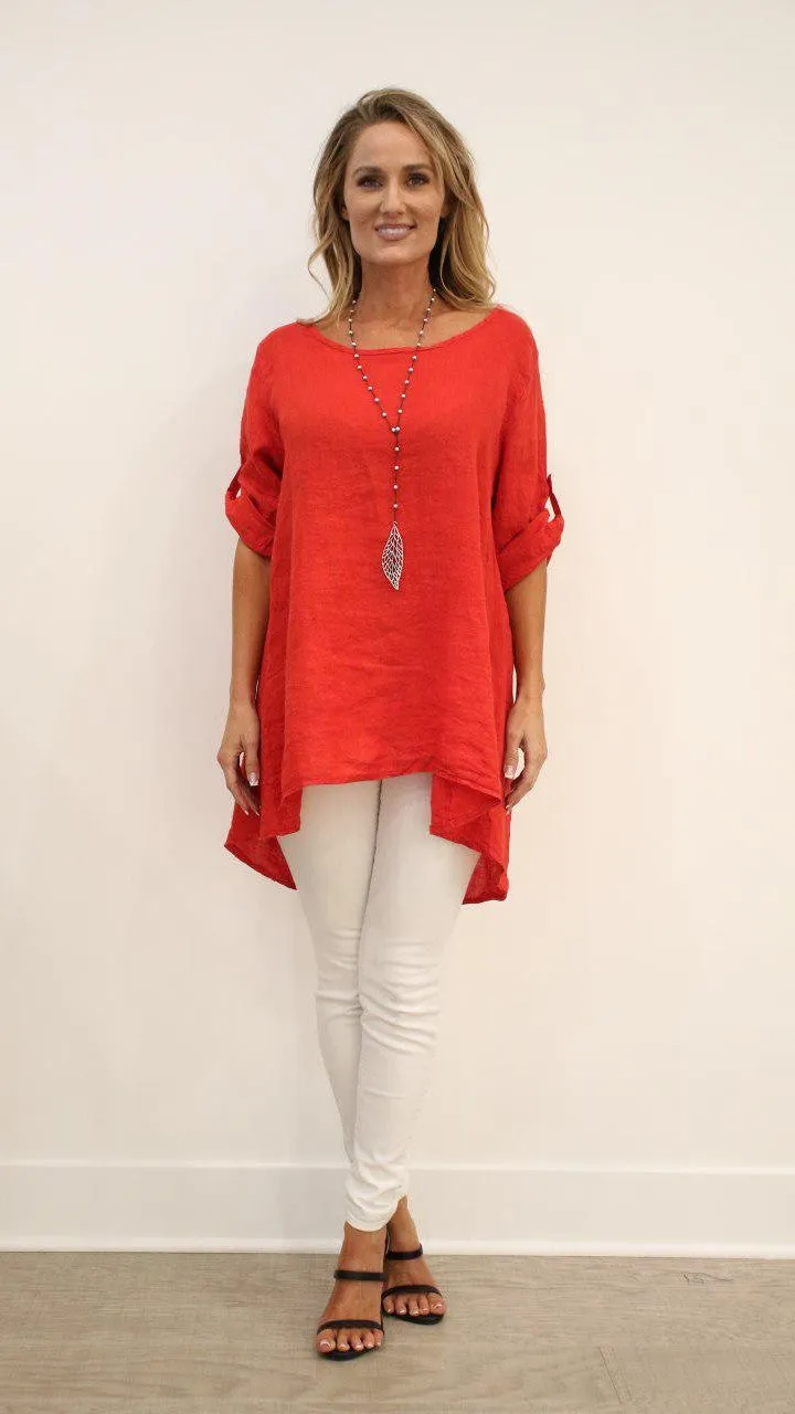 Long Italian Linen Button Back Top Tunic