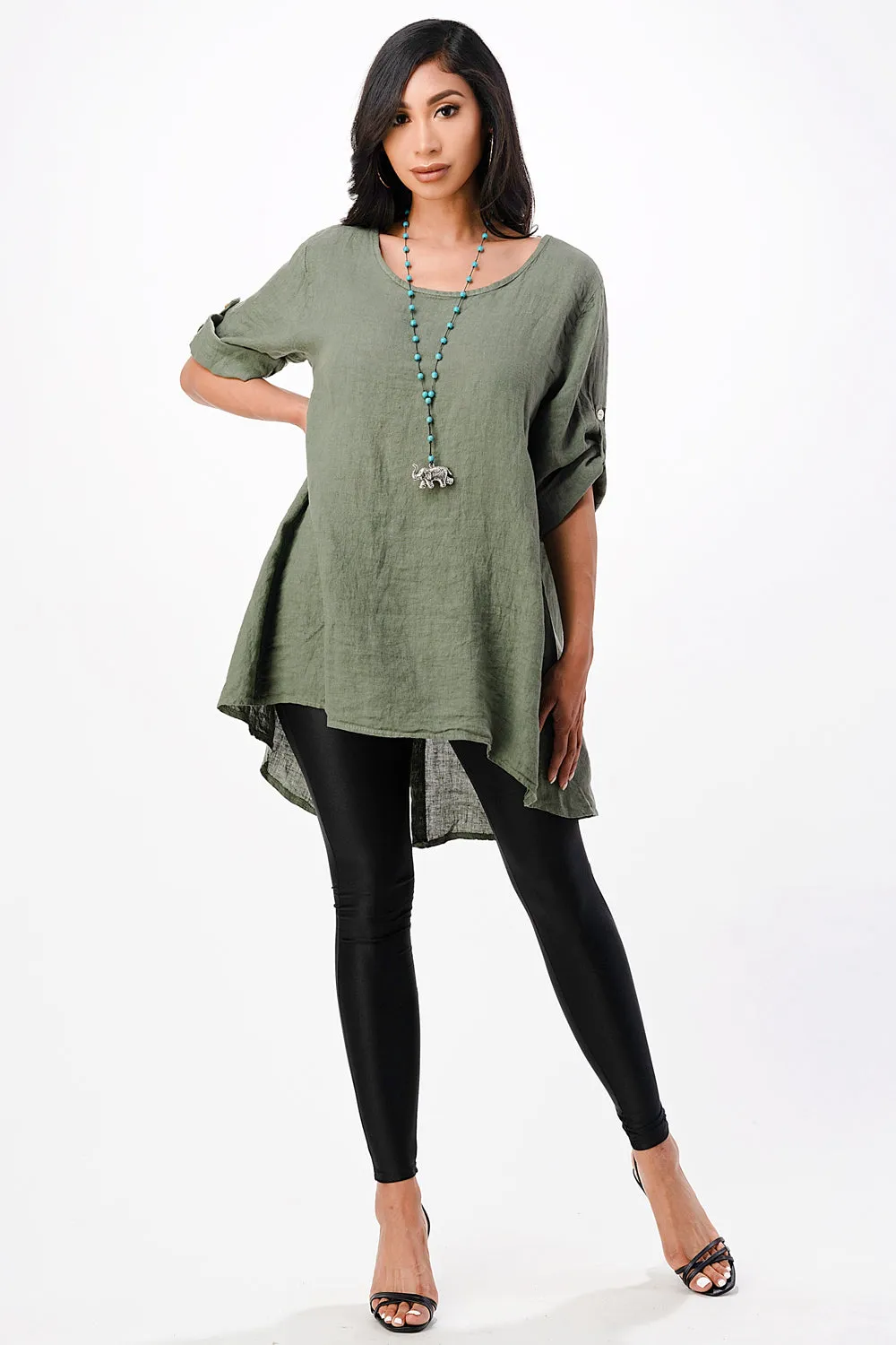 Long Italian Linen Button Back Top Tunic