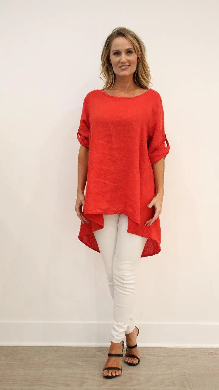 Long Italian Linen Button Back Top Tunic