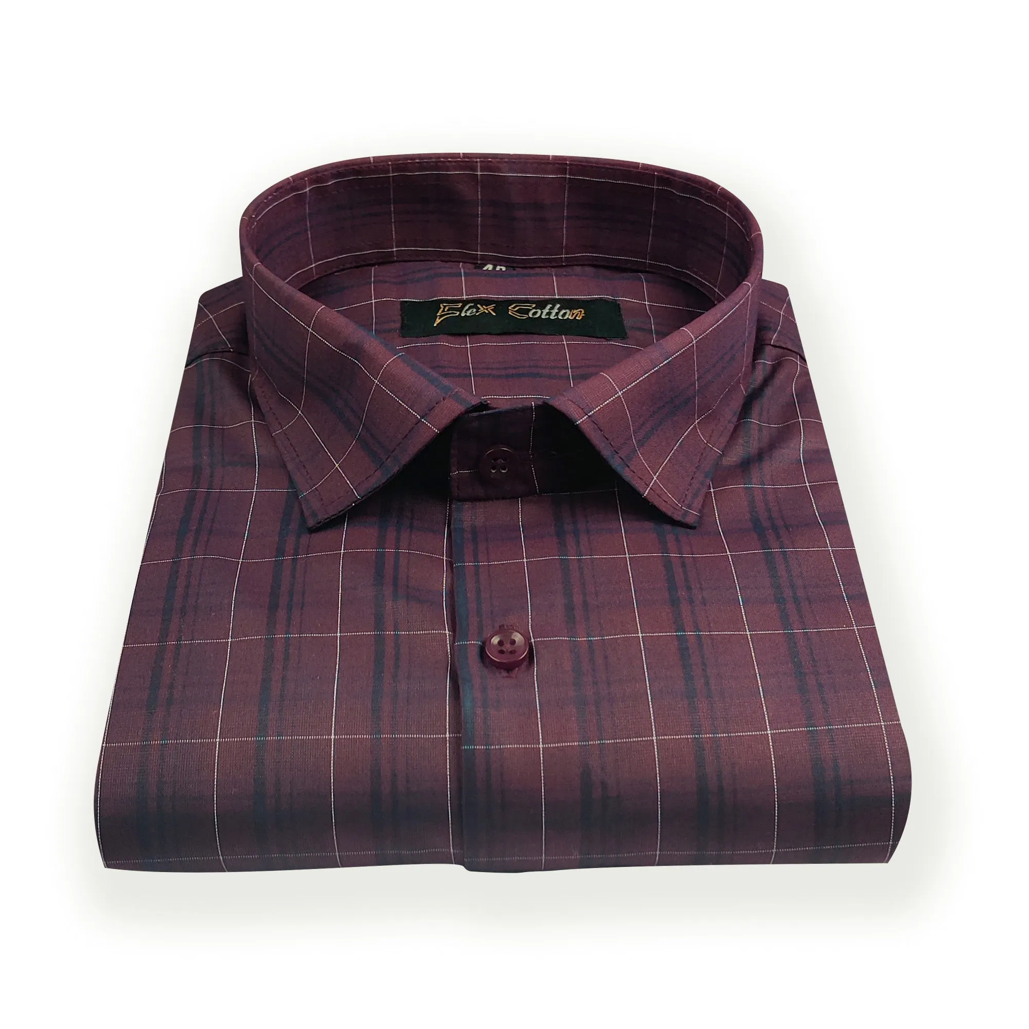 Maroon Color Poly Cotton Casual Checked Shirt For Men