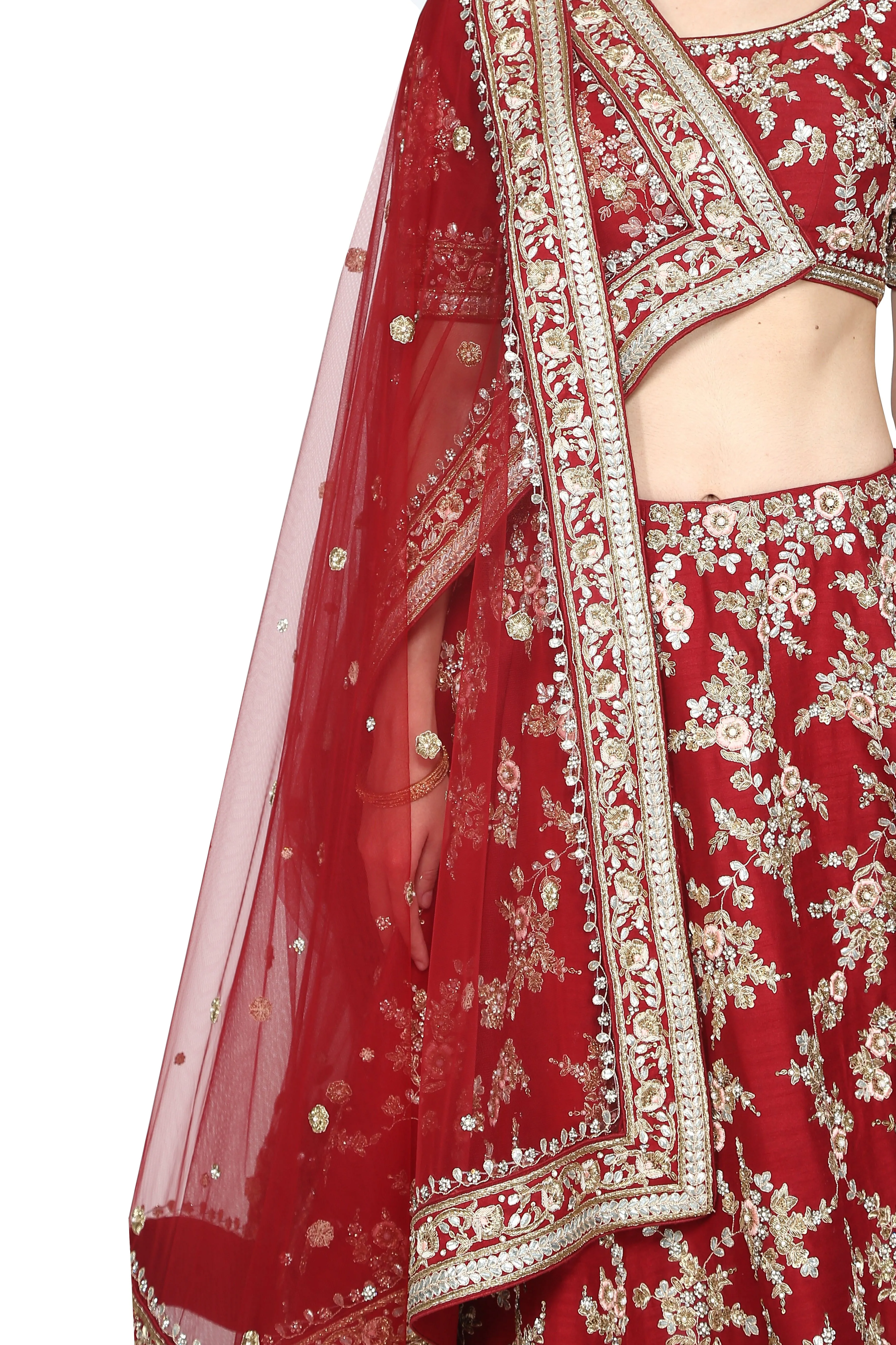 Maroon lehenga set.