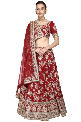 Maroon lehenga set.