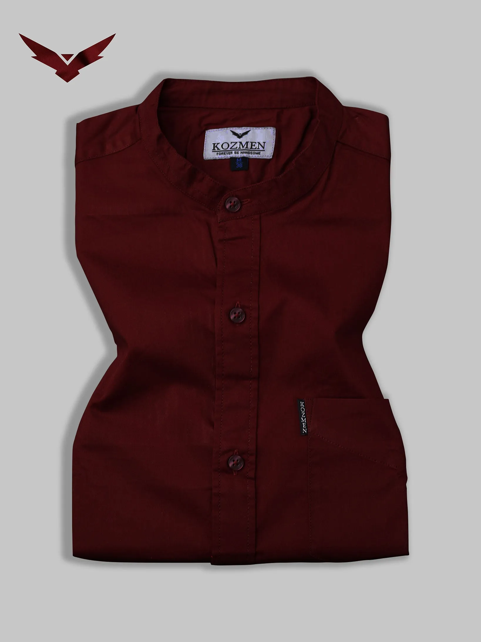 Maroon Premium Super Soft Solid Cotton Mandarin Collar Shirt