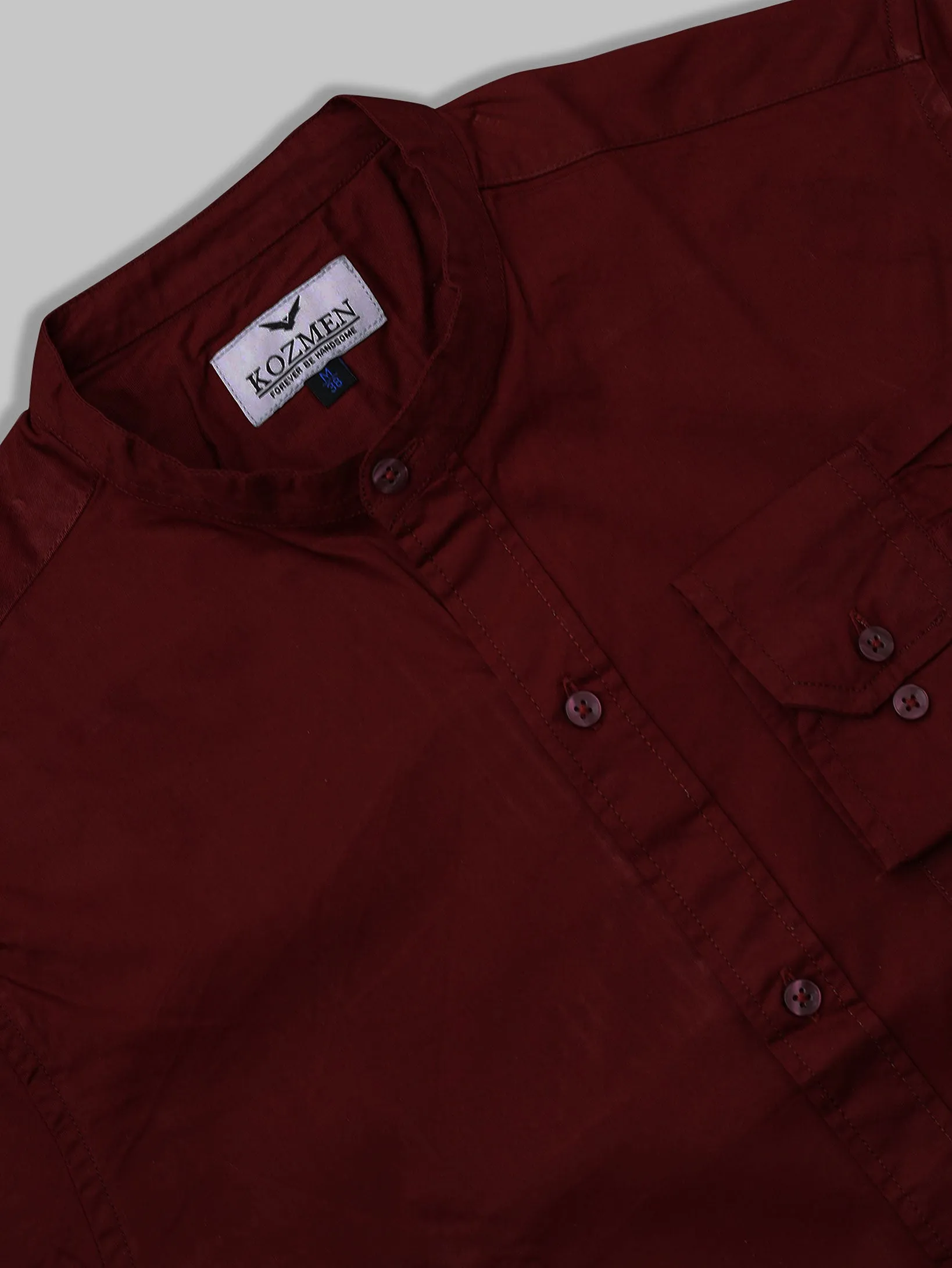 Maroon Premium Super Soft Solid Cotton Mandarin Collar Shirt