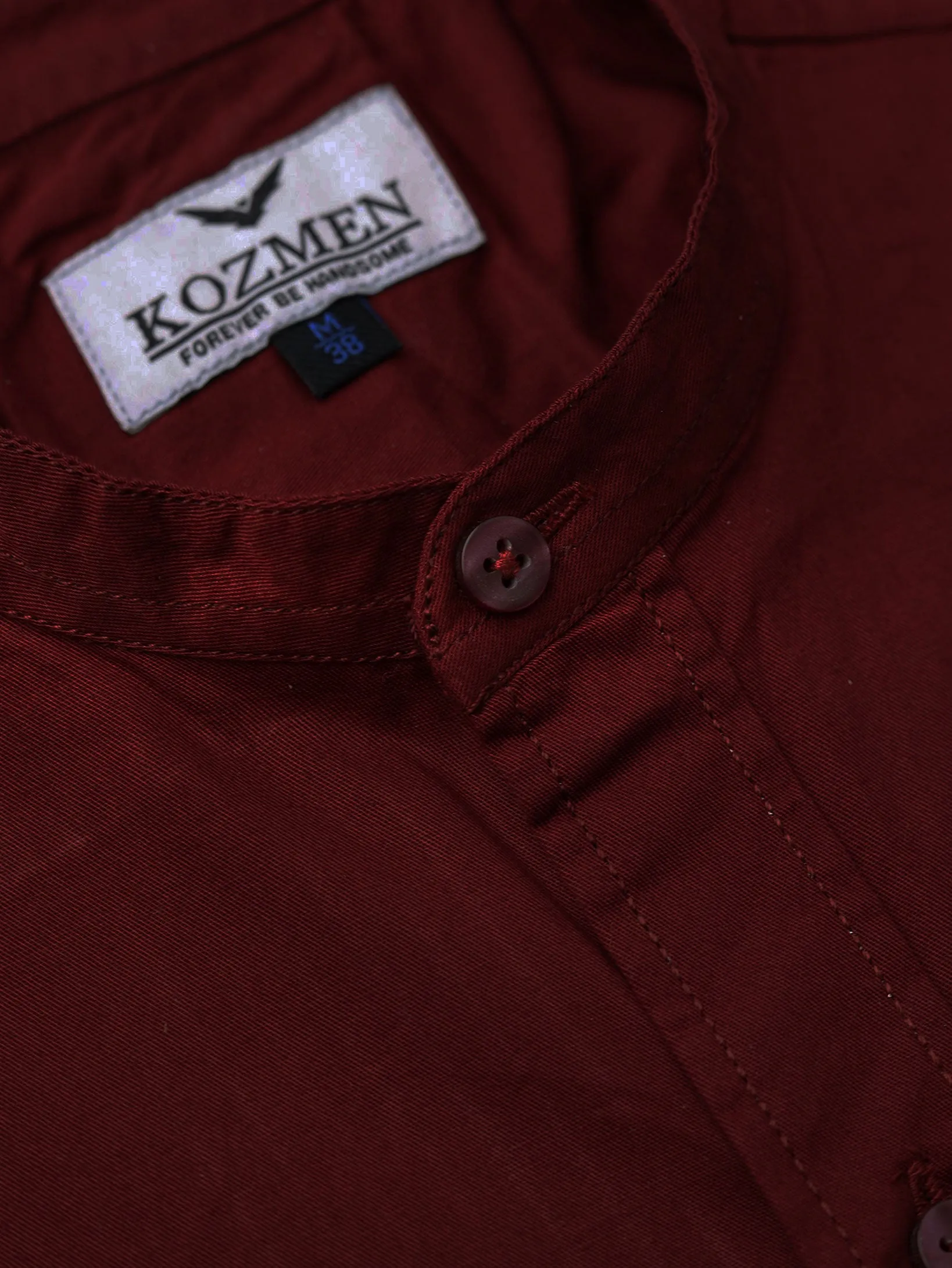 Maroon Premium Super Soft Solid Cotton Mandarin Collar Shirt