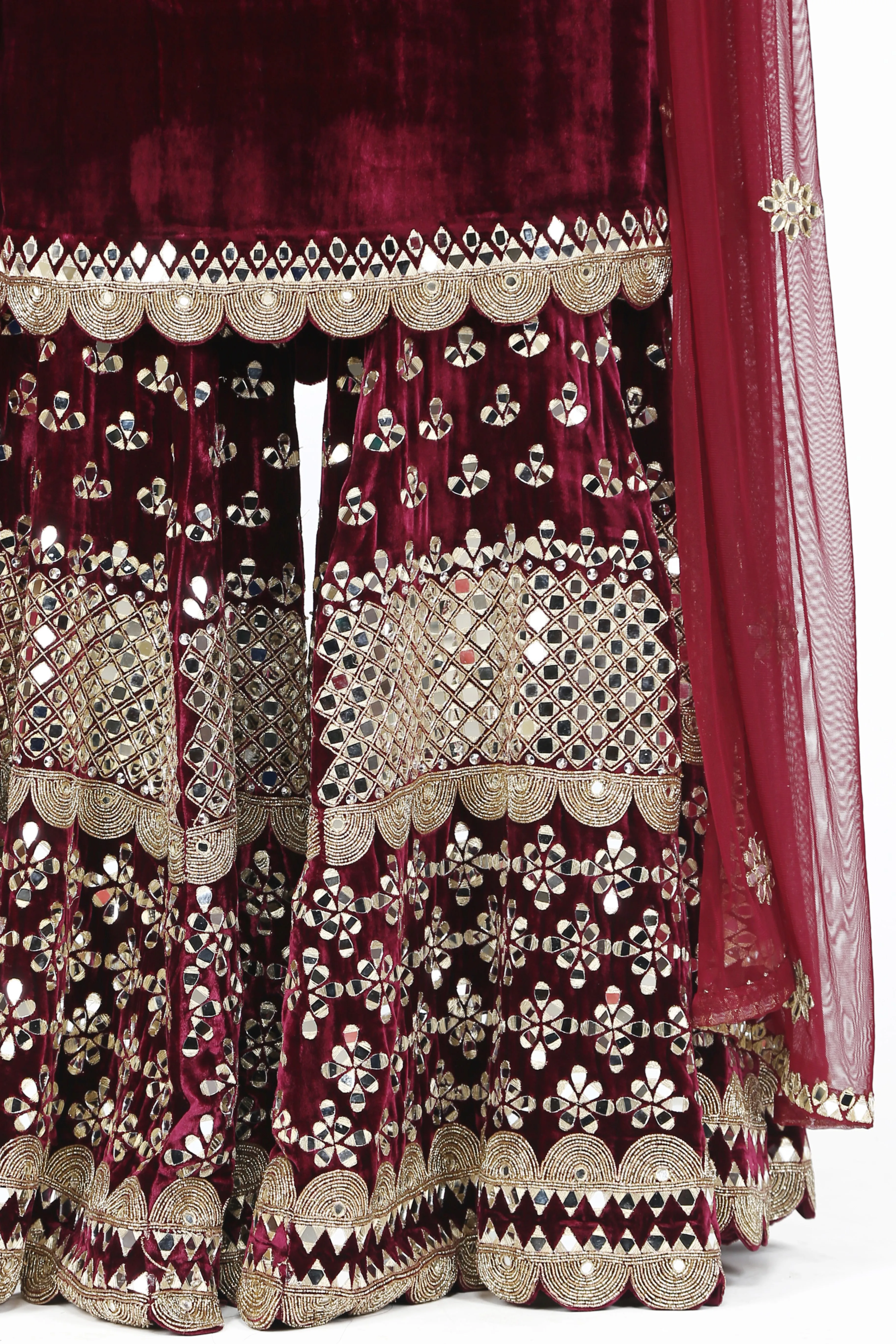 Maroon Velvet Sharara Set.