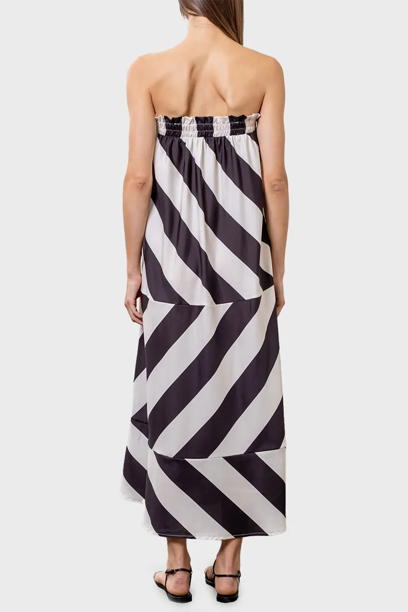 Moon River Strapless Graphic Stripe Dress