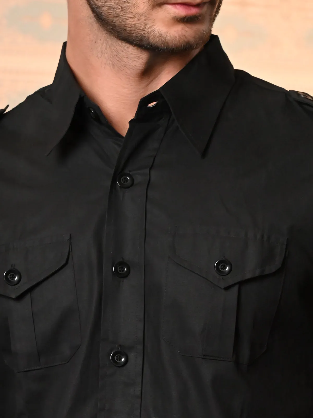 Odette Black Cotton Hunting Shirt for Men