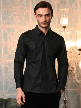 Odette Black Cotton Hunting Shirt for Men