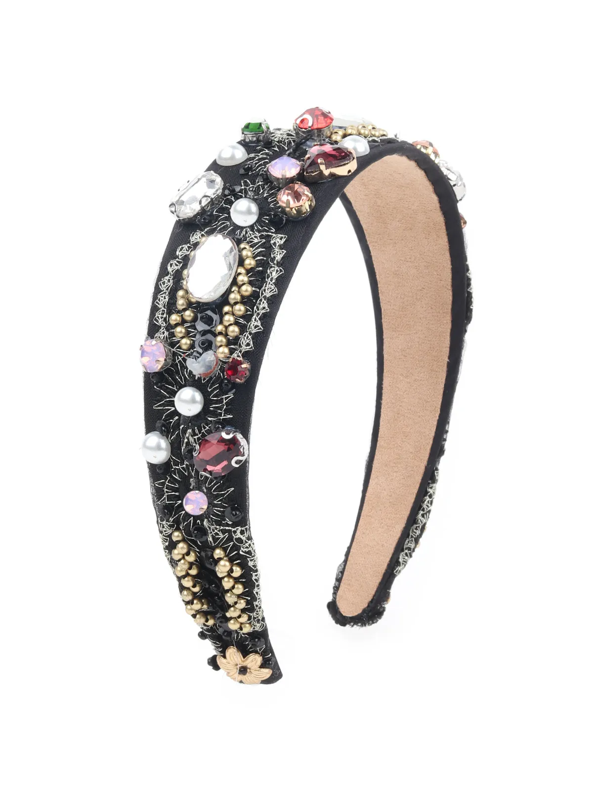 Odette Black Faux Stone Embellished Hair Band for Women