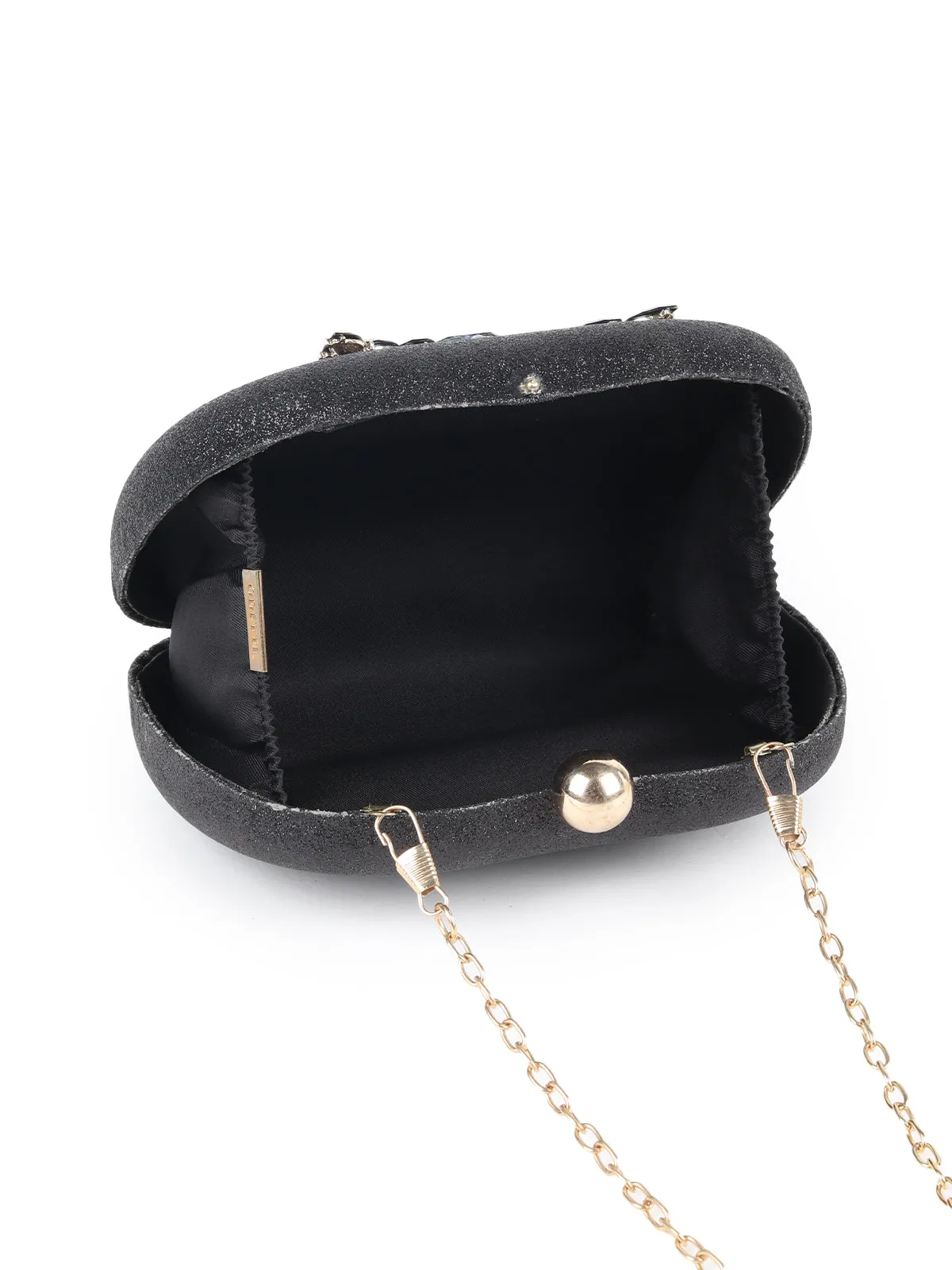 Odette Black Faux Stone Embellished Shimmer Clutch for Women