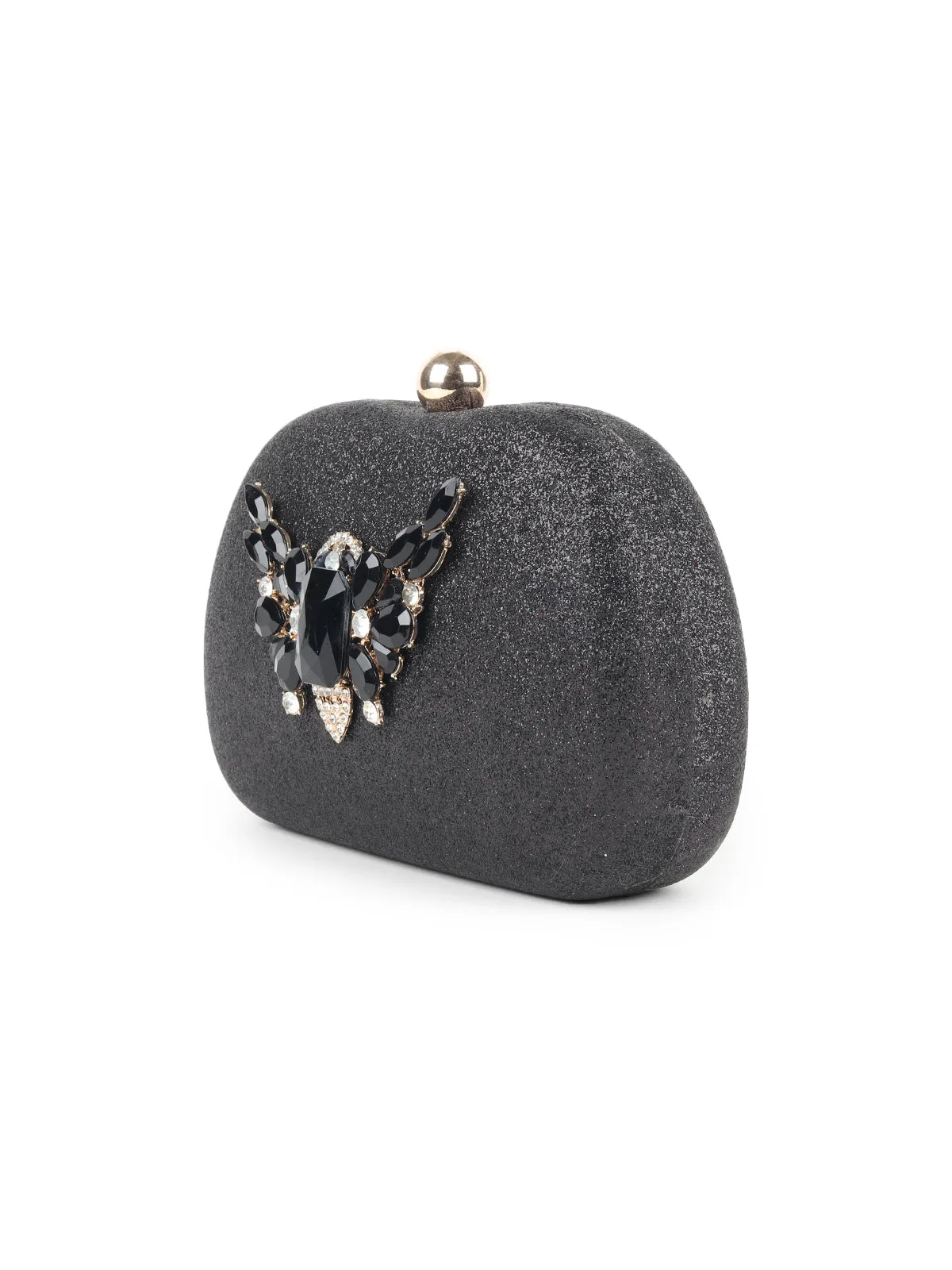 Odette Black Faux Stone Embellished Shimmer Clutch for Women