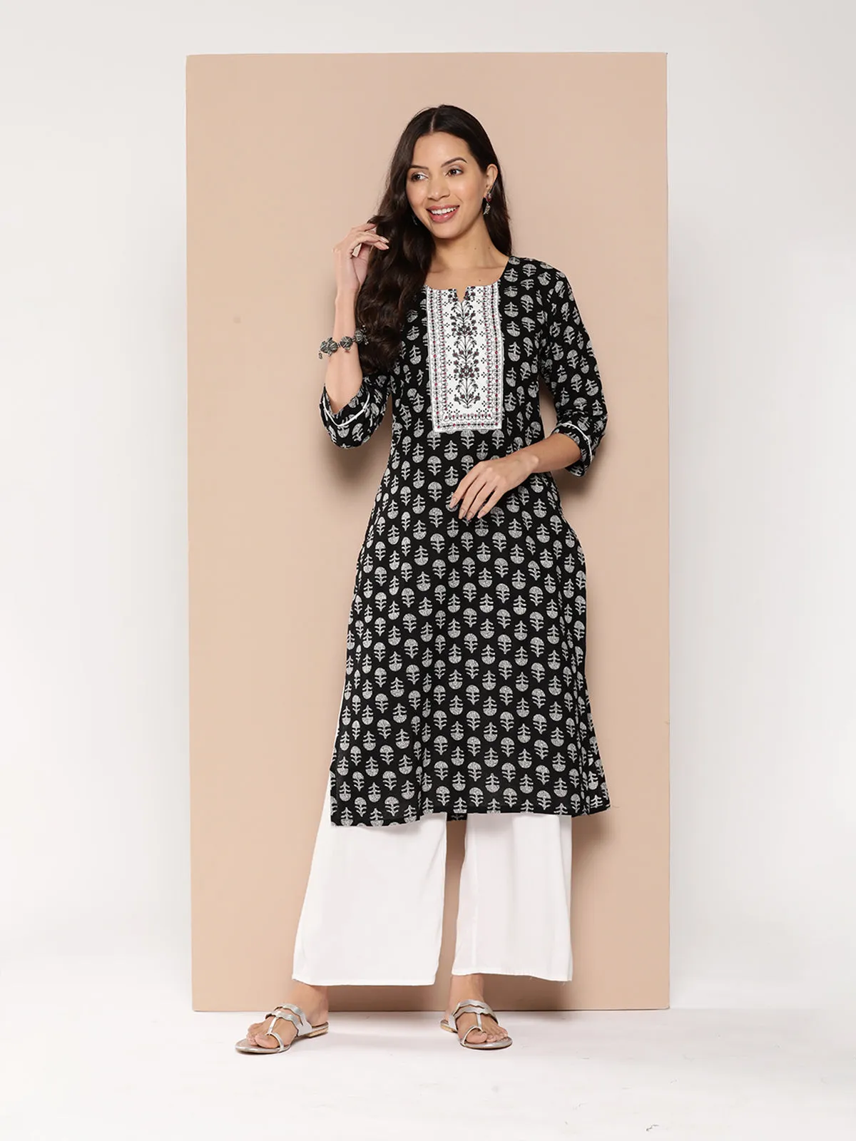 Odette Black Muslin Stitched Kurta for Women