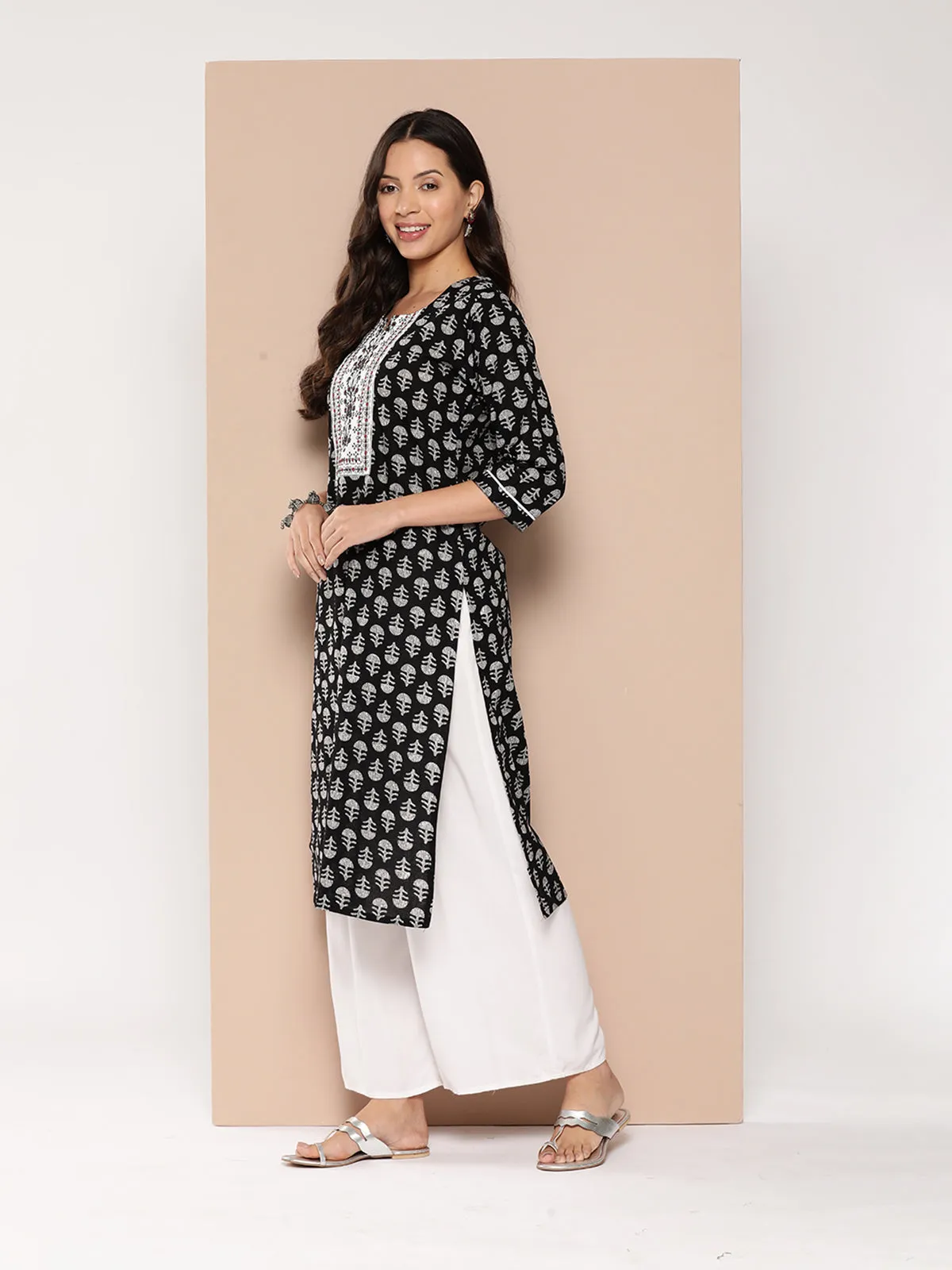 Odette Black Muslin Stitched Kurta for Women