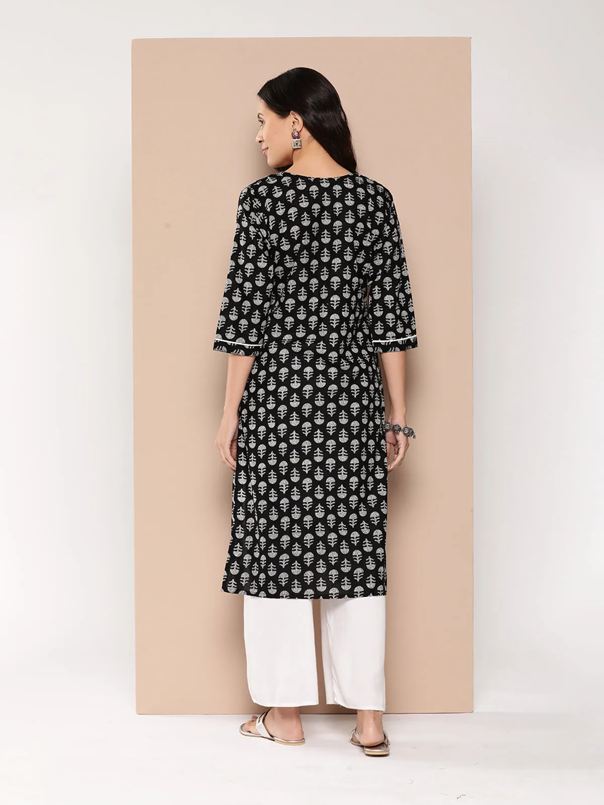 Odette Black Muslin Stitched Kurta for Women