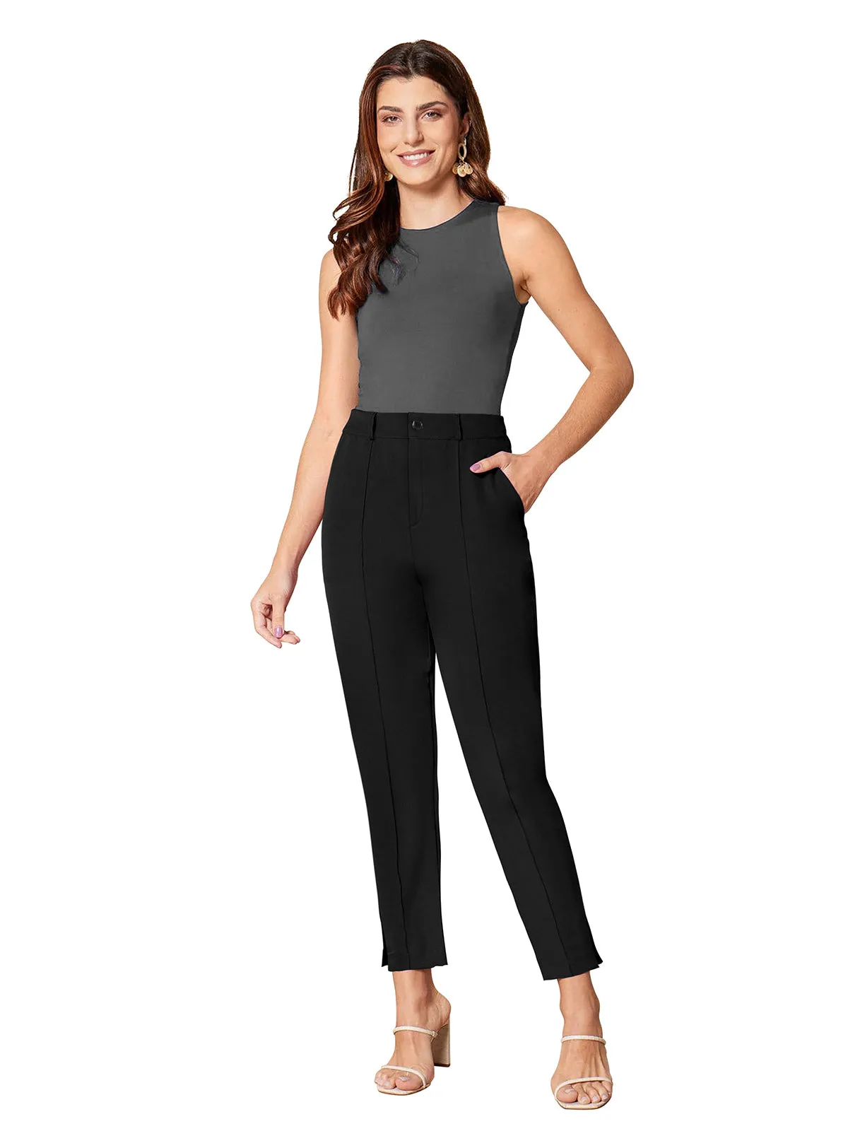 Odette Black Polyester Solid Trouser For Women