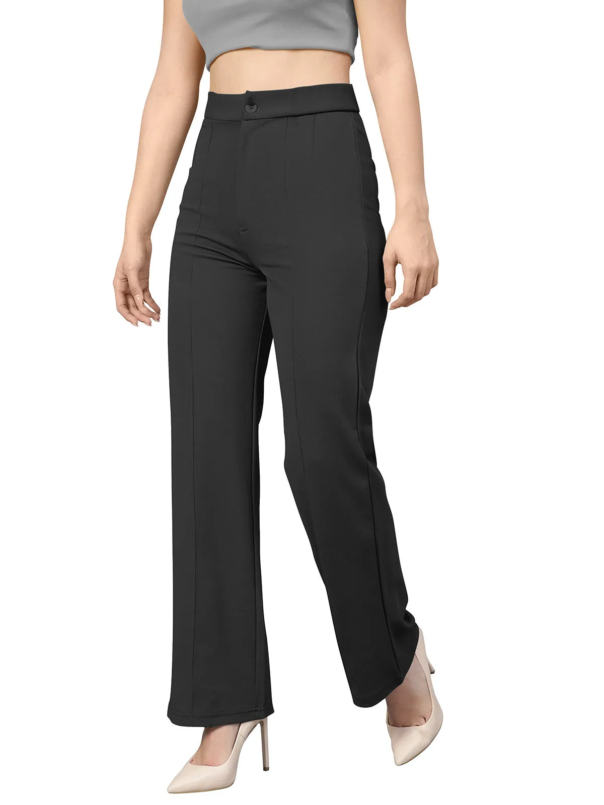 Odette Black Polyester Trouser For Women