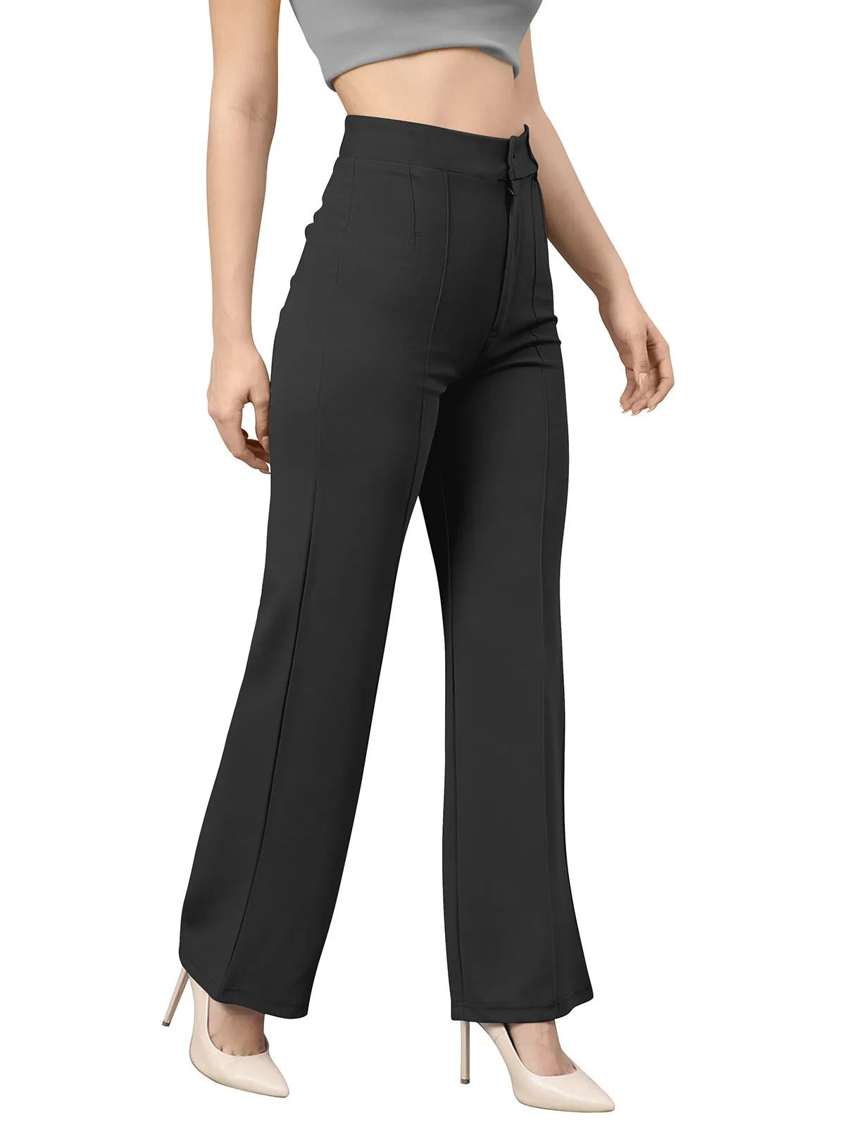 Odette Black Polyester Trouser For Women