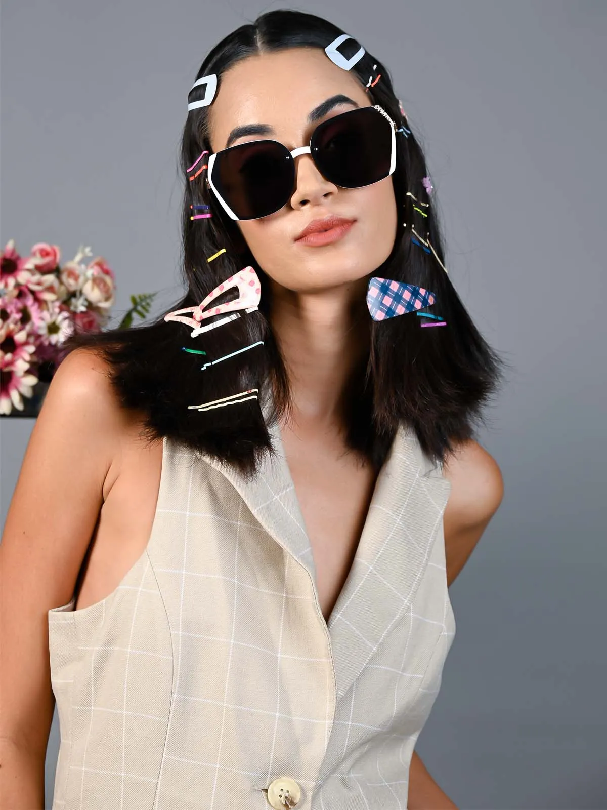 Odette Black Shaded Studded Sunglasses For Women