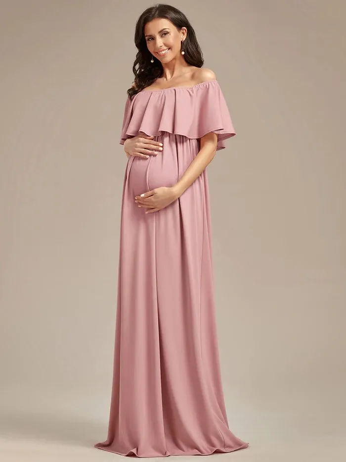 Off Shoulder Pleated A Line Maternity Dresses