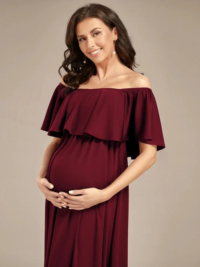 Off Shoulder Pleated A Line Maternity Dresses